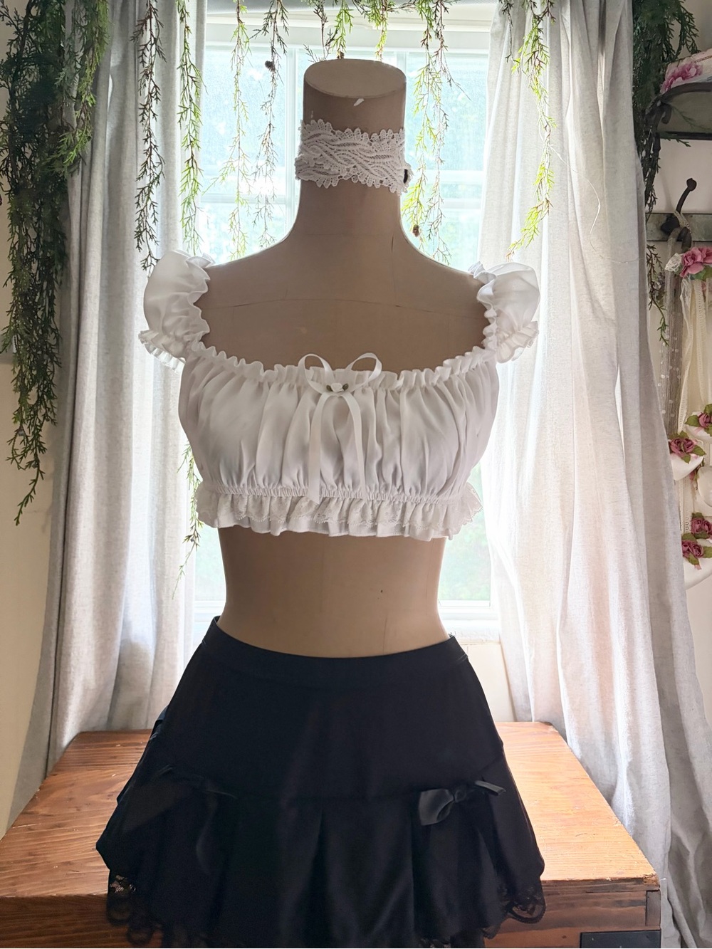 White Ruffled Crop Top - Picture 4 of 10